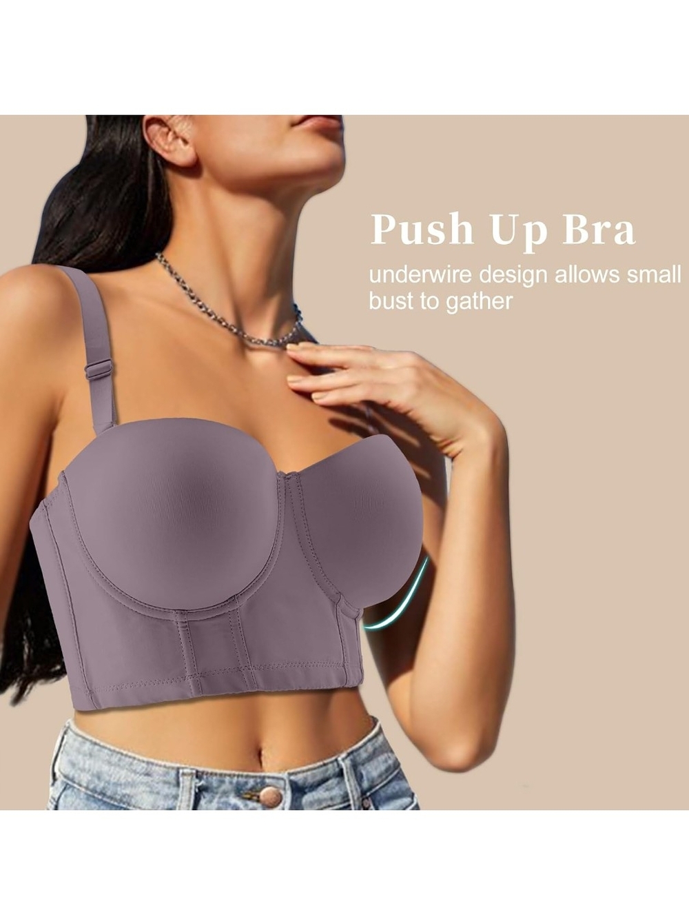 Runilut Women Longline Strapless Bra,Push Up 42D